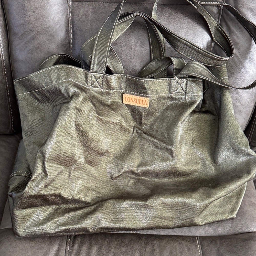 Consuela Metallic Olive Tote Bag